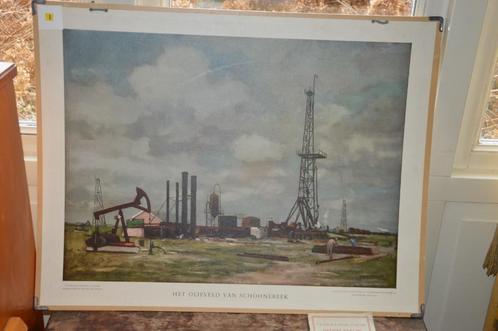 Antieke schoolplaat J.B. Wolters: Het olieveld van Schoonebe, Antiek en Kunst, Antiek | Schoolplaten, Stad- en Dorpsgezichten