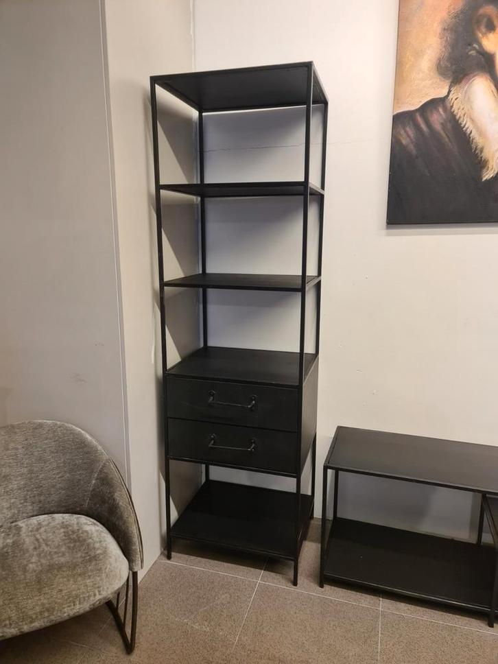 Nieuwe industriële smalle kast zwart mangohout 188x56x48cm, Huis en Inrichting, Woonaccessoires | Overige, Nieuw, Ophalen