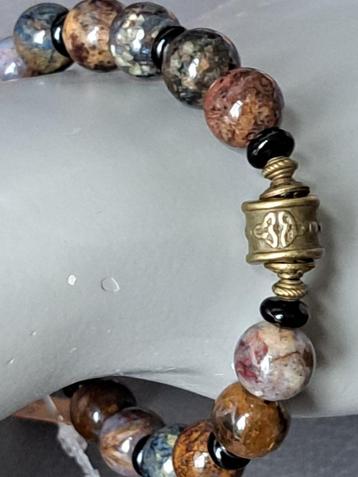 728 edelsteen armband Pietersiet 10mm met Onyx 6x3mm beschikbaar voor biedingen