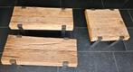 Massief Hout - industriële salontafels 2x en 1x bijzettafel, Huis en Inrichting, Tafels | Salontafels, Ophalen, 50 tot 100 cm