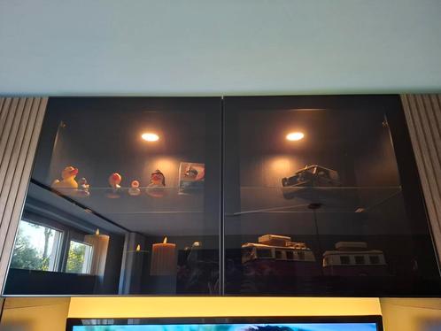 Ikea GLASSVIK vitrinedeuren zwart/rookglas (2x), Huis en Inrichting, Kasten | Vitrinekasten, Zo goed als nieuw, Minder dan 100 cm