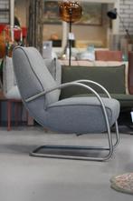 Luxe grijze fauteuil Howard Jess metaal stof sledeframe, Ophalen, 75 tot 100 cm, Zo goed als nieuw, Stof