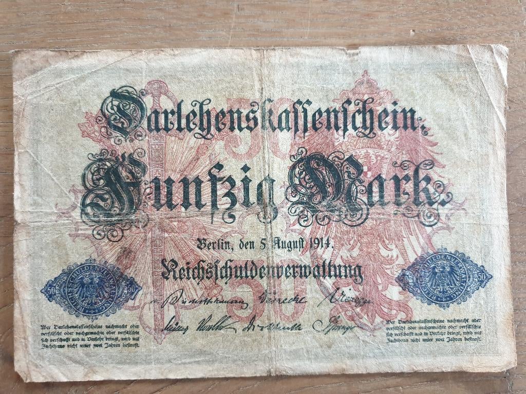 Darlehenskassenschein 50 Mark. 1914, Postzegels en Munten, Bankbiljetten | Europa | Niet-Eurobiljetten, Ophalen of Verzenden, Duitsland