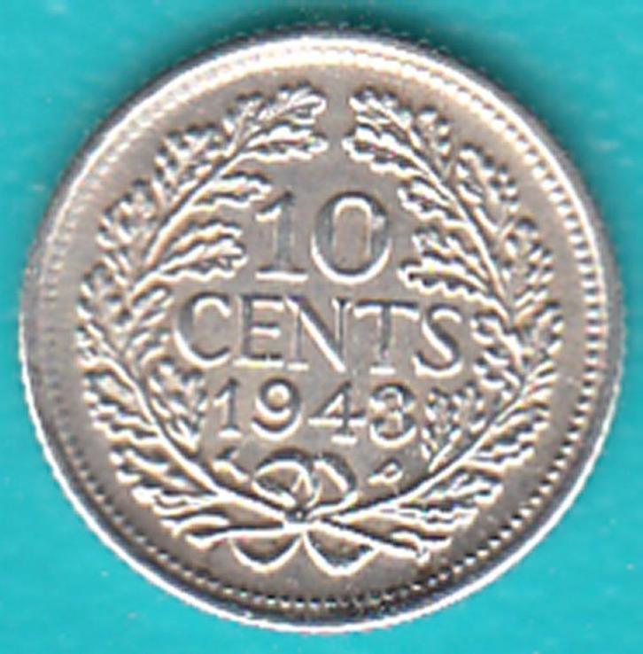 Nederland 10 cent 1943 PP Wilhelmina zilver, Sch. 1284, Postzegels en Munten, Munten | Nederland, Losse munt, 10 cent, Koningin Wilhelmina