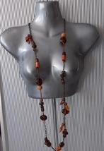 Mabouk - lange ketting met glas, been en hout, Verzenden, Zo goed als nieuw, Bruin, Overige materialen