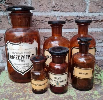 Set originele oude apothekersflessen 6 stuks beschikbaar voor biedingen