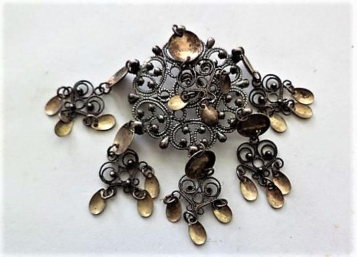 Antieke Noorse solje broche, 925 zilver, meesterteken SV, Sieraden, Tassen en Uiterlijk, Antieke sieraden, Broche, Zilver, Ophalen