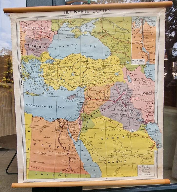 Oude schoolkaart Nabije Oosten 1969 - van Beekum, Antiek en Kunst, Antiek | Schoolplaten, Ophalen of Verzenden