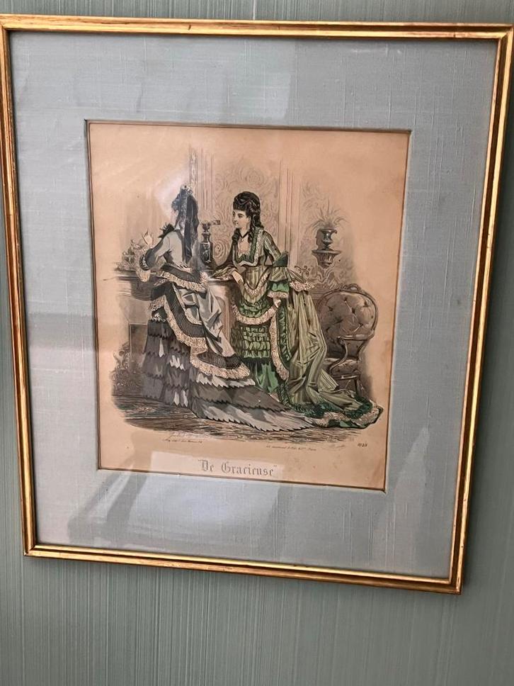 Ingelijste Modeprenten ca. 1900 - Set van 4, Antiek en Kunst, Kunst | Etsen en Gravures, Ophalen of Verzenden