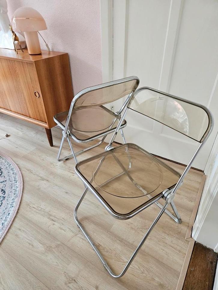 Vintage design set Castelli Anonima Plia Italy klapstoelen, Huis en Inrichting, Stoelen, Gebruikt, Twee, Kunststof, Metaal, Overige kleuren