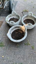 3 zware, stenen bloem/plantenbakken, Tuin en Terras, Bloembakken en Plantenbakken, Ophalen, Steen, Gebruikt, Minder dan 60 cm