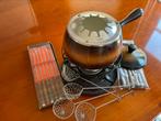 Vintage retro fondueset jaren 70 met vorkjes en schepnetjes, Ophalen of Verzenden, Zo goed als nieuw, Fonduepan