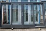 Hardhouten schuifpui met 2 schuifdeuren 4 vakken, Ophalen, Schuifdeur, Glas, 120 cm of meer