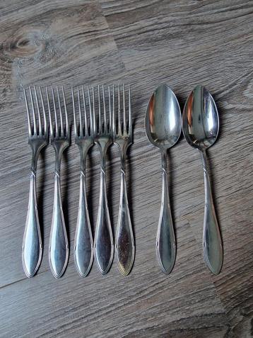 Vintage Bestek Set: 6 Vorken & 2 Lepels beschikbaar voor biedingen