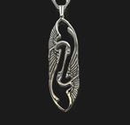Zilveren Jugendstil ketting met kraanvogel hanger. 2025/707., Met hanger, ., Nieuw, Ophalen of Verzenden