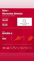2 tickets Ajax heracles vak 420 naast elkaar, Tickets en Kaartjes, Twee personen, Augustus