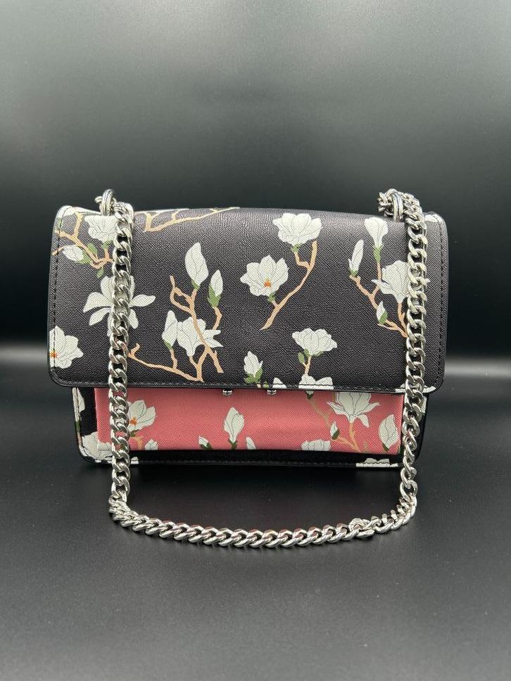 Mango Dames Schoudertas / Crossbody – Zwart & Roze met Bloem, Sieraden, Tassen en Uiterlijk, Tassen | Schoudertassen, Zo goed als nieuw