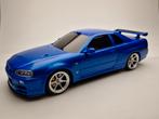 1:18 Nissan Skyline R34 GT-R - BLAUW - tissuecase, ., Nieuw, Ophalen of Verzenden, .