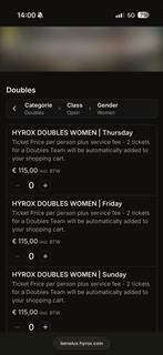 Gezocht Hyrox Heerenveen double women do vrij of za, Tickets en Kaartjes, Evenementen en Festivals, Twee personen