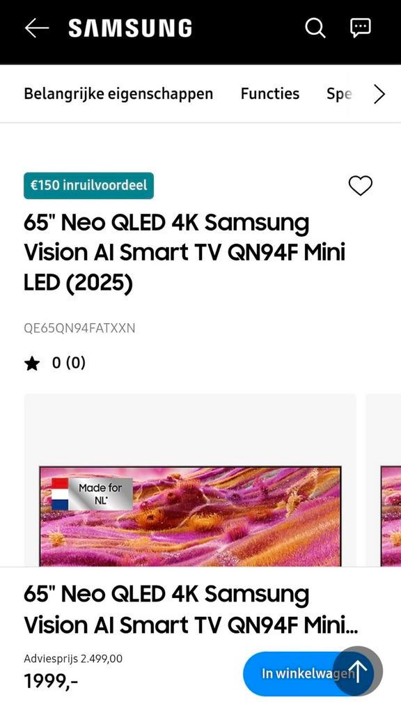 Samsung Neo QLED 4K QN94F (2025) - 65" & 50" Nieuw!, Audio, Tv en Foto, Televisies, Nieuw, QLED, 100 cm of meer, 4k (UHD), Samsung
