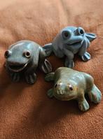 Kikker beeldjes en houtsnijwerk kikkers, vintage brocante!, Ophalen of Verzenden