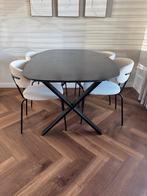 Zwarte eettafel met 4 stoelen, Huis en Inrichting, Complete eetkamers, Ophalen, Gebruikt, Modern, 4 tot 6 stoelen