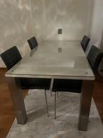 Eettafel Goossens, Ophalen, 50 tot 100 cm, Zo goed als nieuw, Hoogglans met metalen poten