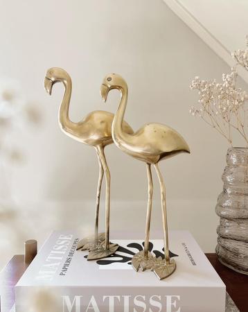 Leuke set van twee messing flamingo’s uit de jaren ‘60 beschikbaar voor biedingen