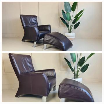 2 Sets Rolf Benz 322 Fauteuils + Hocker - Dik Leer beschikbaar voor biedingen