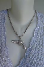 zilveren ketting met revolver hanger met zirkoon [1021], Verzenden, Zo goed als nieuw, Met kristal, Zilver