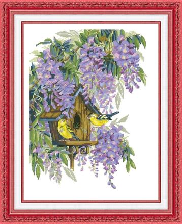 # Compleet nieuw borduurpakket; Wisteria and birds # beschikbaar voor biedingen