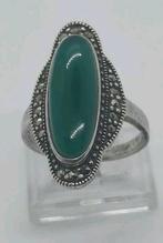 Zilveren Ring met Groene Steen & Markasiet - Maat 19, Sieraden, Tassen en Uiterlijk, Ringen, Ophalen of Verzenden