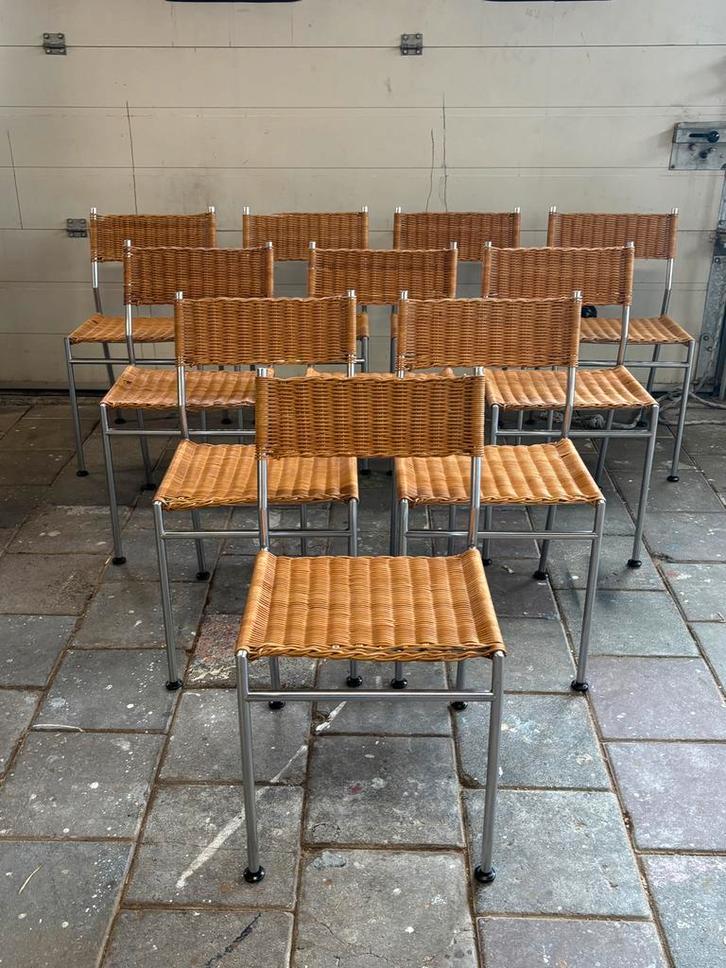 Set van 10 Martin Visser SE05 rotan stoelen voor Spectrum, Huis en Inrichting, Stoelen, Gebruikt, Vijf, Zes of meer stoelen, Metaal