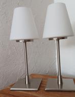 Twee ,Tafellampen Nachtkastje  - Staal met wit glas, Ophalen of Verzenden, Zo goed als nieuw, Glas, Minder dan 50 cm