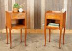 Twee sierlijke brocante nachtkastjes lade Louis XV kersen, Gebruikt, Ophalen of Verzenden, --, --