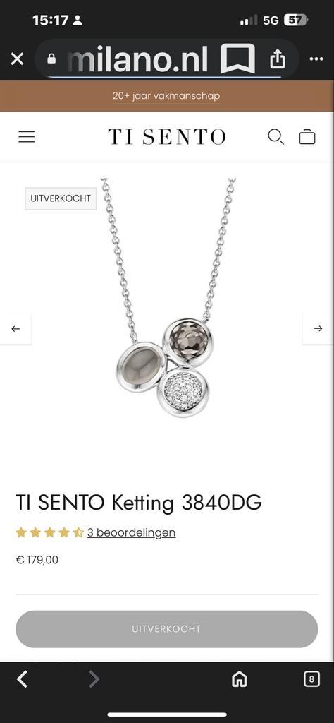 Ti Sento Ketting met Edelstenen, Sieraden, Tassen en Uiterlijk, Kettingen, Zo goed als nieuw, Zilver, Met edelsteen, Ophalen of Verzenden