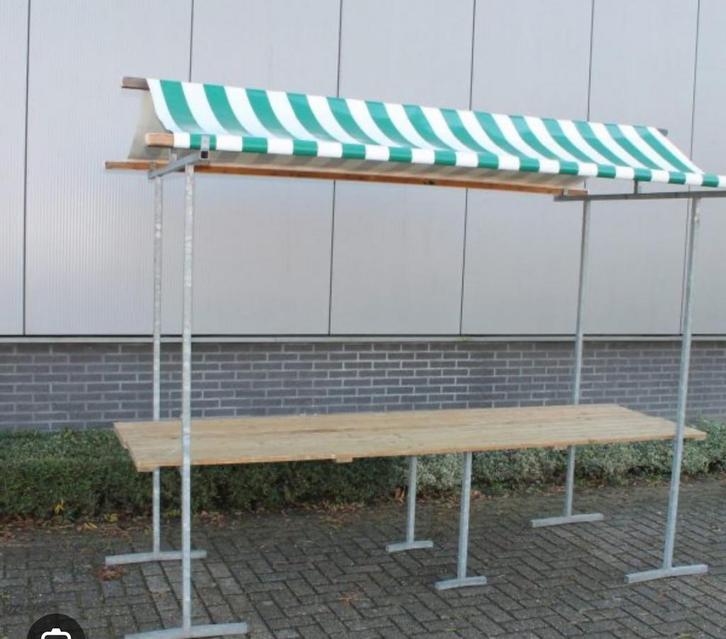 Marktkraam met groen-wit gestreepte luifel, Tuin en Terras, Zonneschermen, Ophalen of Verzenden