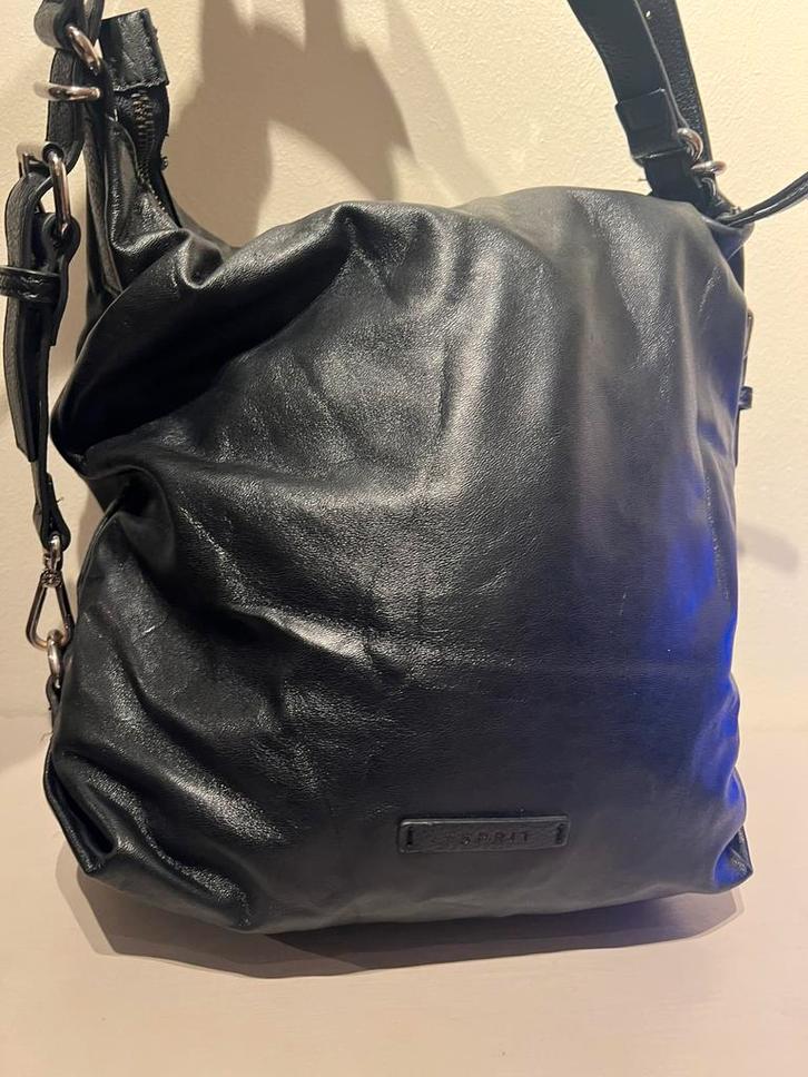Esprit zwarte leren Handtas, black, noir, Sieraden, Tassen en Uiterlijk, Tassen | Damestassen, Zo goed als nieuw, Handtas, Zwart