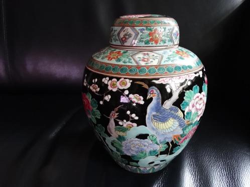 Grote famille verte et noir dekselpot, Japan, gemerkt, vogel, Antiek en Kunst, Antiek | Porselein, Ophalen