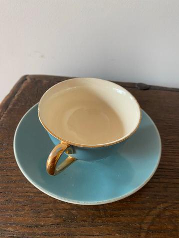 Vintage Gouda Kop en Schotel Blauw/Goud beschikbaar voor biedingen