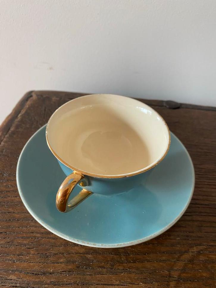 Vintage Gouda Kop en Schotel Blauw/Goud, Antiek en Kunst, Antiek | Servies los, Ophalen of Verzenden