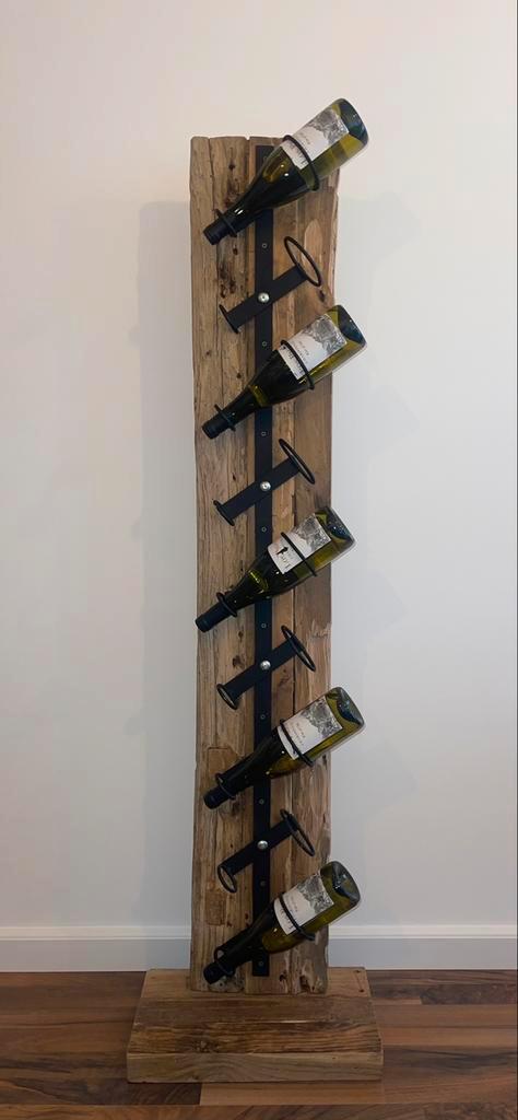 Industrieel houten wijnrek met metalen houders - 9 flessen, Huis en Inrichting, Woonaccessoires | Wijnrekken, Nieuw, Ophalen