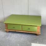 Massief houten salontafel & lades restyle met groen blad, Huis en Inrichting, Tafels | Salontafels, 50 tot 100 cm, 100 tot 150 cm