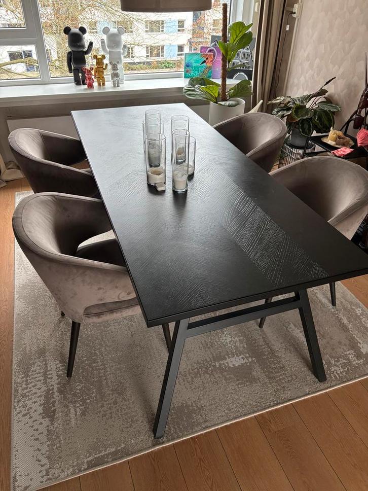 4x Richmond Indigo Stone Grijs velvet eetkamerstoel, Huis en Inrichting, Stoelen, Zo goed als nieuw, Vier, Grijs, Ophalen
