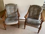 2 Vintage stoeltjes met stoffen kussens, Huis en Inrichting, Fauteuils, Ophalen, Hout, Gebruikt, Minder dan 75 cm