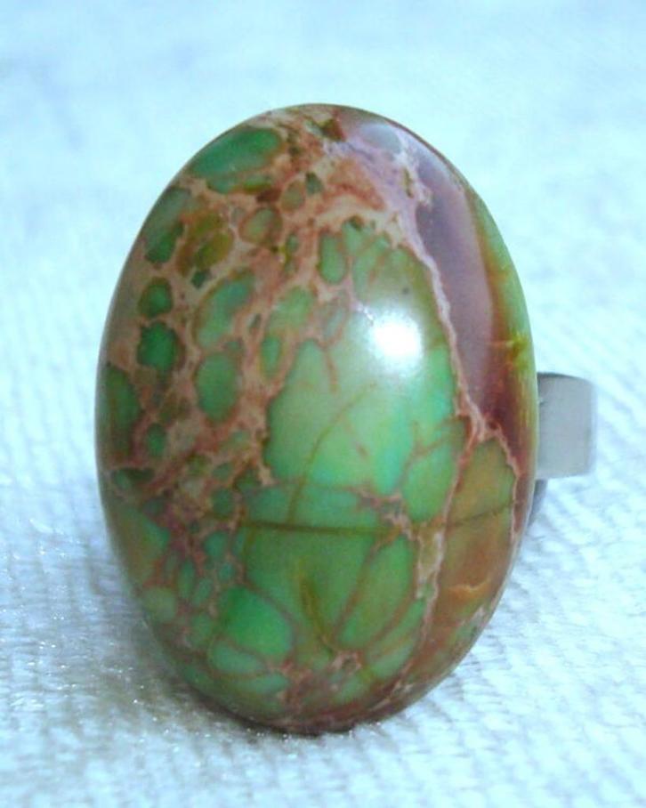 Verste4lbare RVS ring met imperial jasper RVSRing113, Sieraden, Tassen en Uiterlijk, Ringen, Nieuw, Dame of Heer, 17 tot 18, Zilver