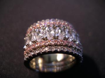 Een mooie Zilverkleurige Metalen Ring met Zirkonia stenen beschikbaar voor biedingen