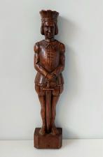 Antieke Houten Kariatide Koning Ridder Beeld Houtsnijwerk, Verzenden