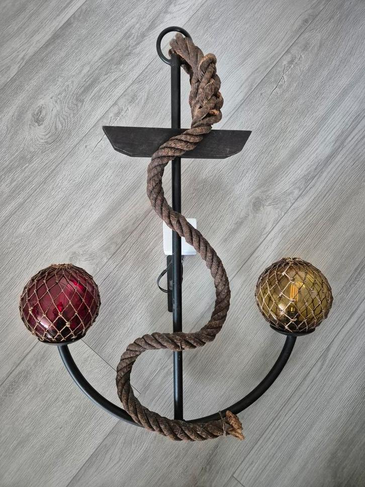 Unieke Anker Lamp met Touw en Glas, Huis en Inrichting, Lampen | Hanglampen, Zo goed als nieuw, 50 tot 75 cm, Glas, Metaal, Stof