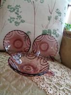 3 Vintage Glazen Aubergine Schaaltjes ** Mimosa **, Antiek en Kunst, Antiek | Glas en Kristal, Ophalen of Verzenden